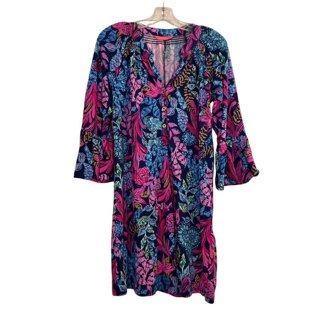 Lilly Pulitzer Flounce Sleeve Tropical Print Knee Length Dress Size Small